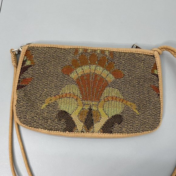 Vintage Carpet Bags Of America Shoulder Purse Zip Top Knit Boho Birds Tan Beige - Picture 2 of 16